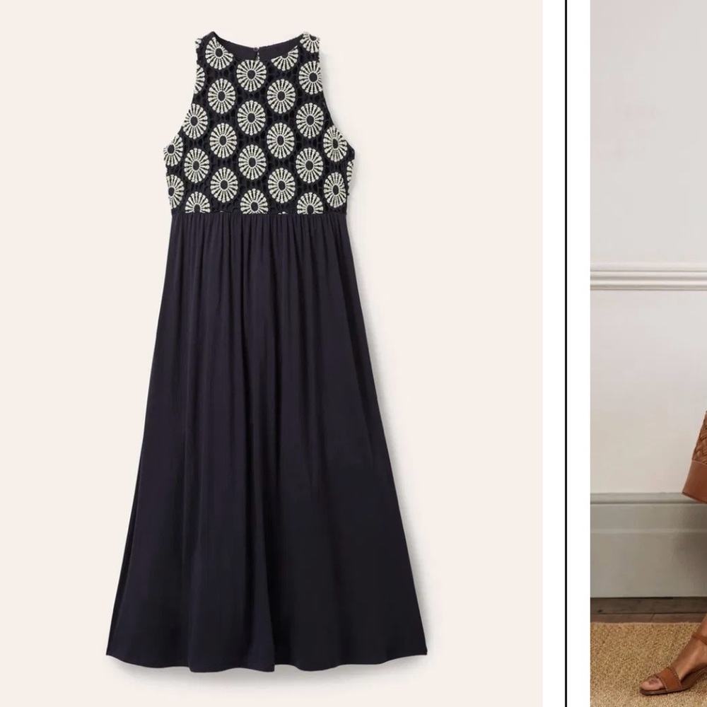 Boden navy blue crochet bodice sleeveless midi dress - Picture 5 of 11